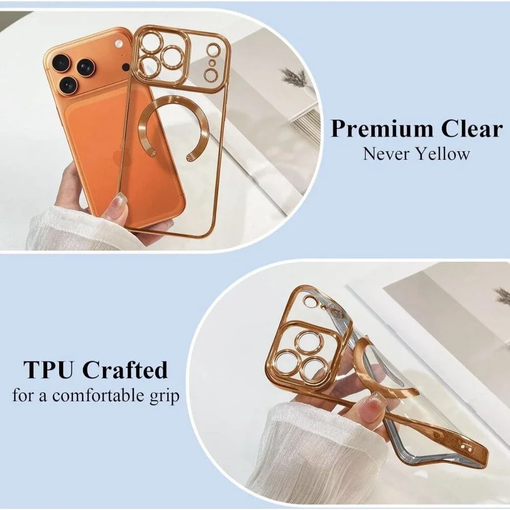NWT ZIYE iPhone 17 Pro Max MagSafe Magnetic Case Orange Clear Gold Trim TPU